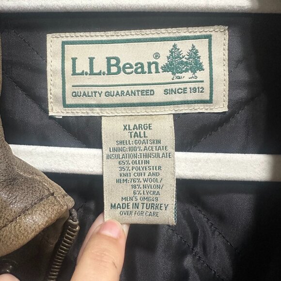 LL Bean Mens Vintage Goatskin Leather Bomber Jacket - Picture 5 of 10